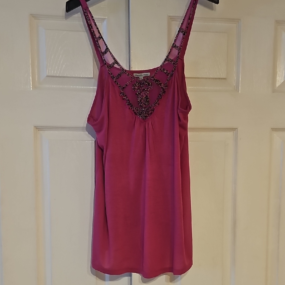 Charlotte Russe Fuschia Beaded Tank Top L